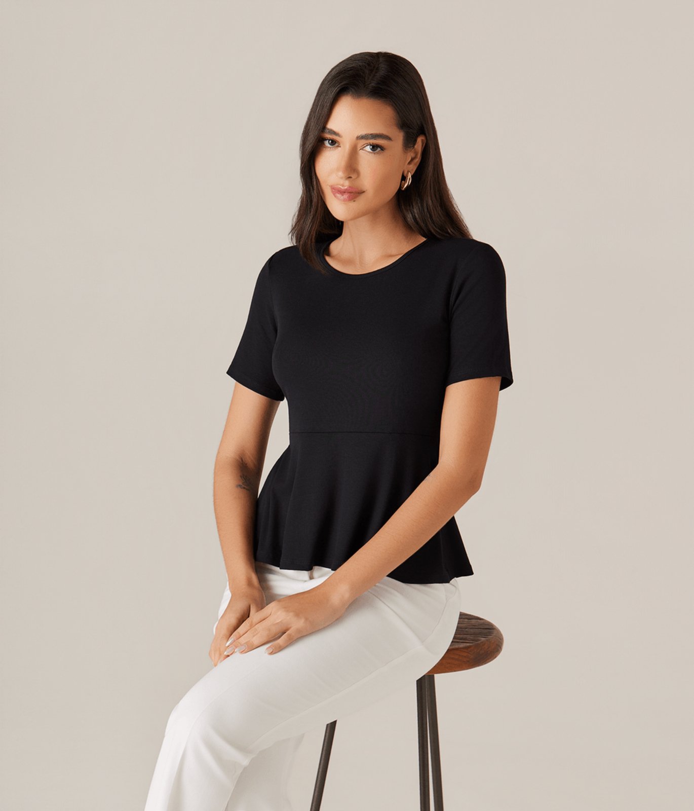 Blusa Malha Peplum Feminina Preta
