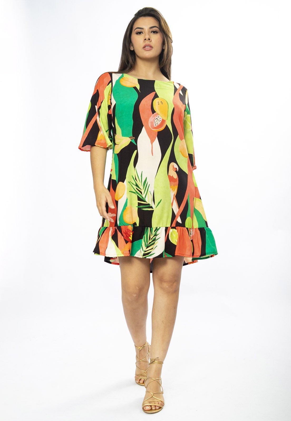 Vestido Amazonia Vital Curto Viscose Estampa Festival Tropical