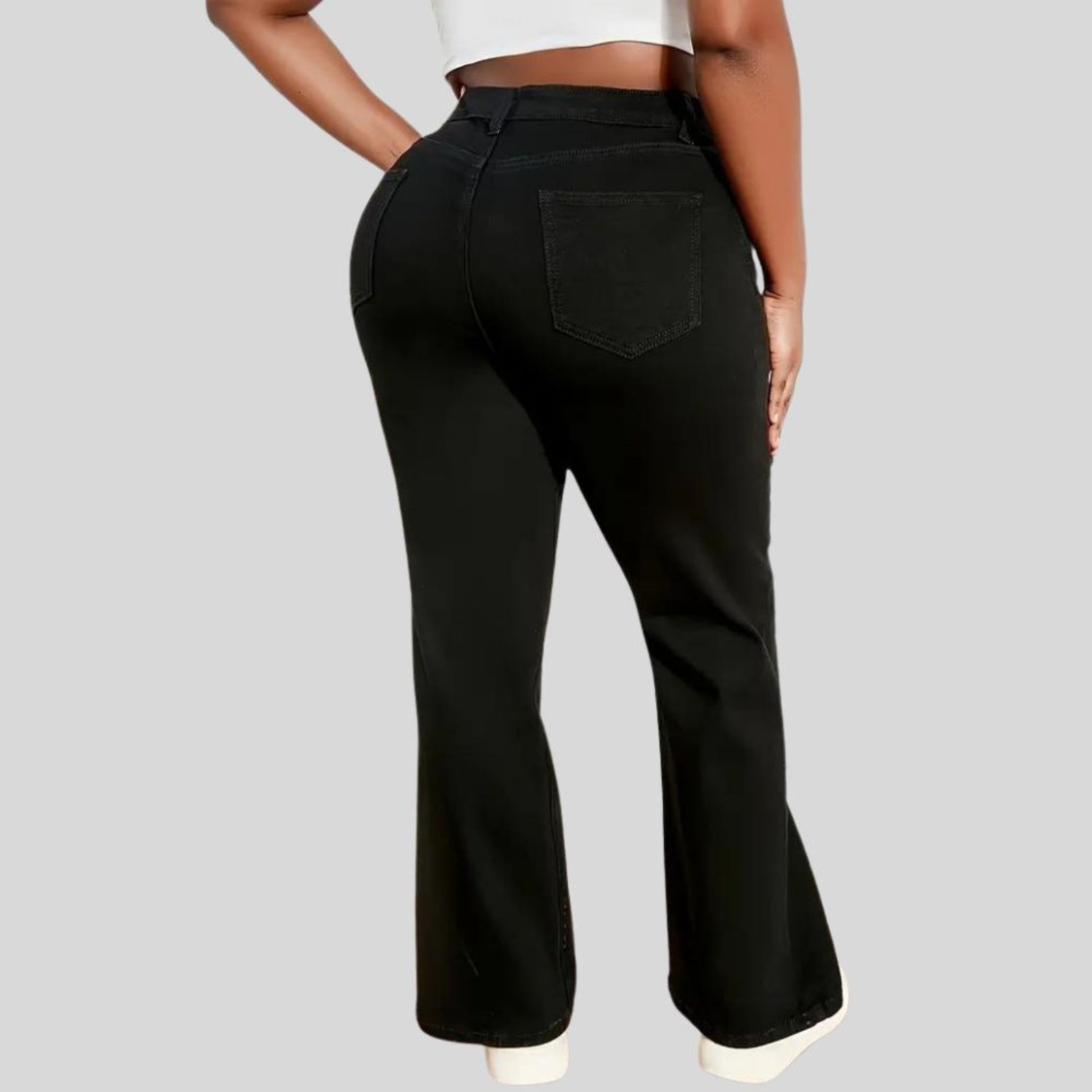 Vista 3 Calça Feminina Plus Size Corte Reto Preta com Cintura Alta e Empina Bumbum TEX JEANS TEX JEANS jeans