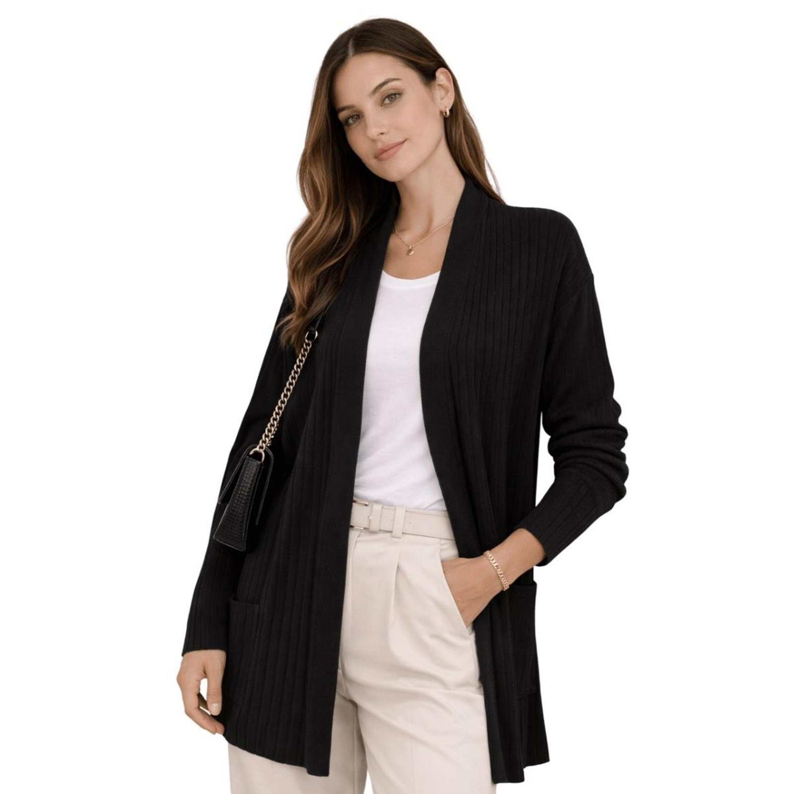 Cardigan Tricôt Feminino Facinelli 651283 Preto