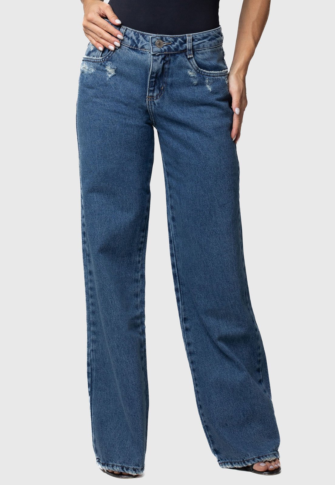 Calça Jeans Feminina Sawary Wide Leg Azul