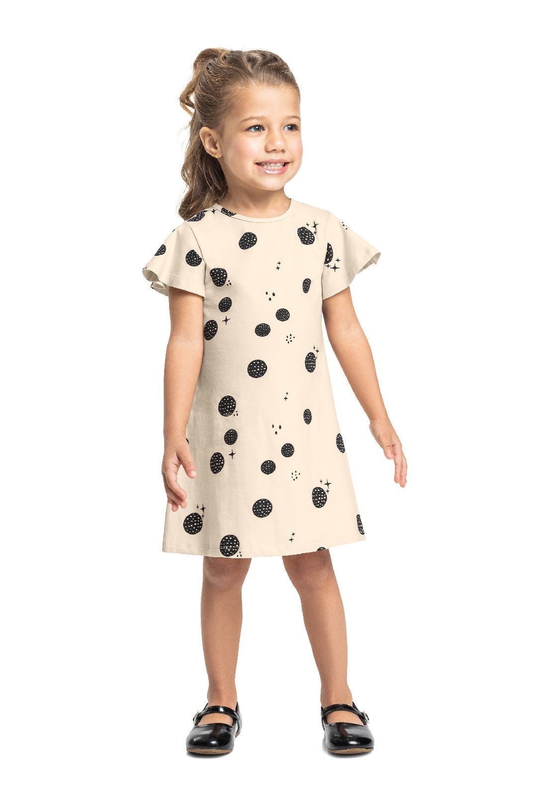Infantil - Vestido de Bolinhas Cotton Bee Loop Bege