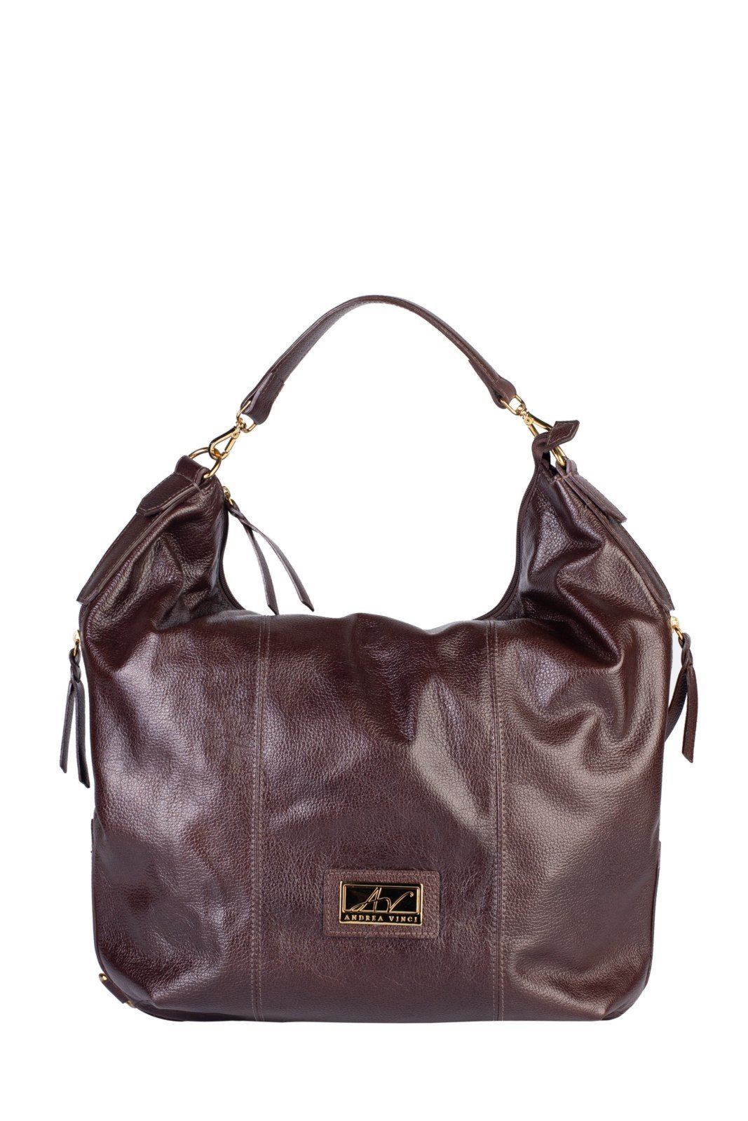 Vista 2 Bolsa saco mochila em couro liso Charlote - Café Andrea Vinci caramelo Andrea Vinci caramelo