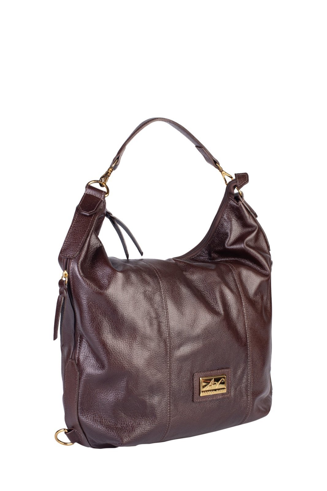Vista 3 Bolsa saco mochila em couro liso Charlote - Café Andrea Vinci caramelo Andrea Vinci caramelo