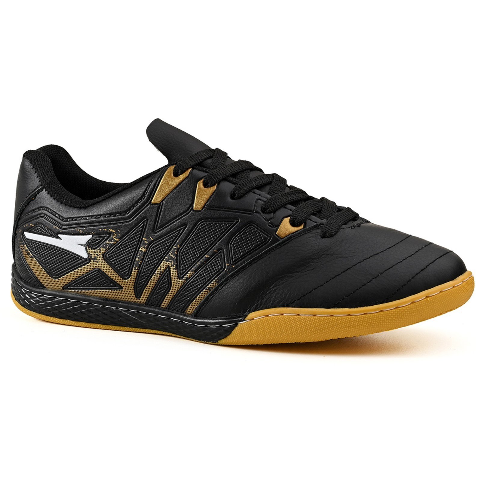 Vista 3 Chuteira Futsal Masculina Bico Reforçado em Couro Futebol de Salao Quadra CALCADOS LGHT LIGHT preto CALCADOS LGHT LIGHT preto