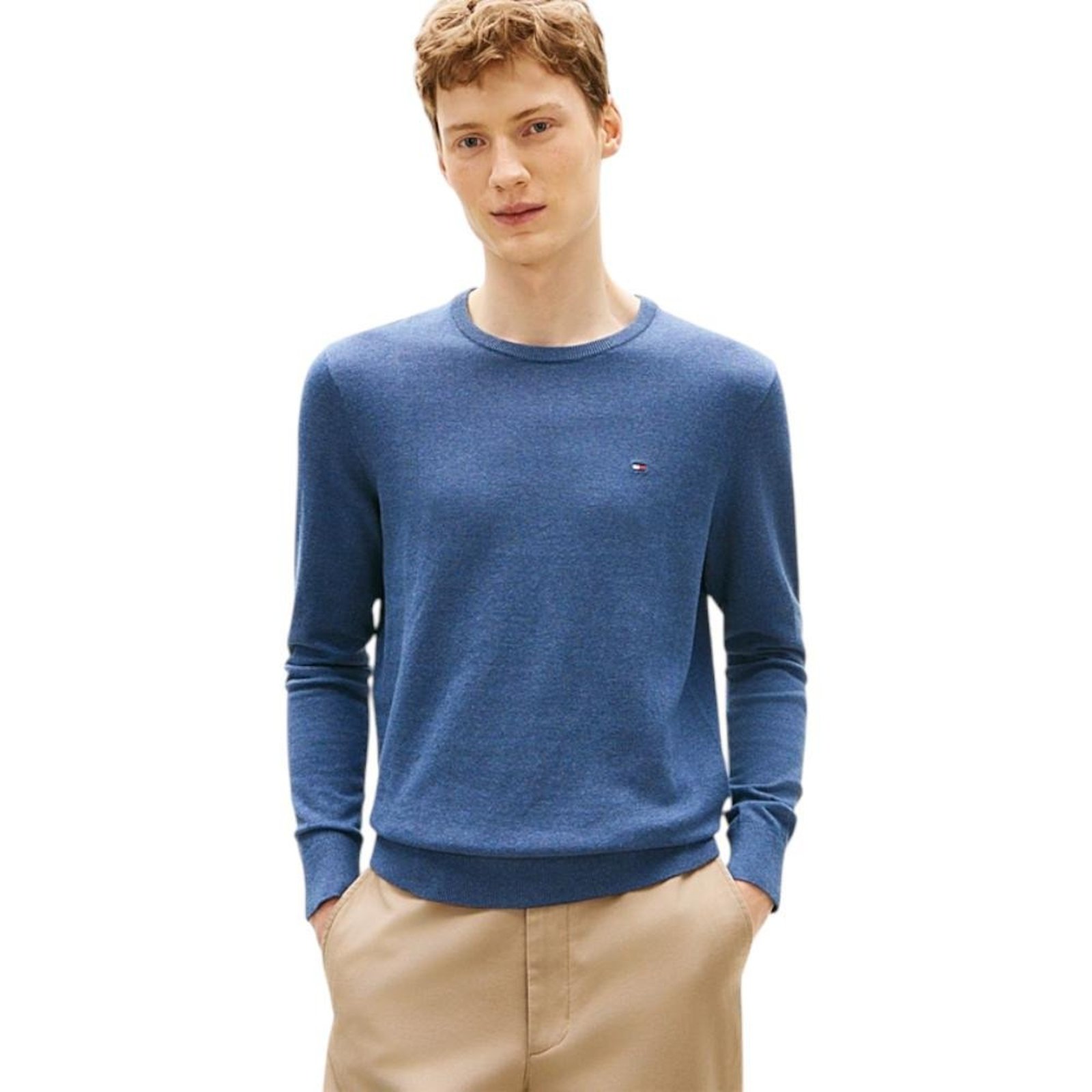 Suéter Tommy Hilfiger Essential Cotton Gola Redonda Azul