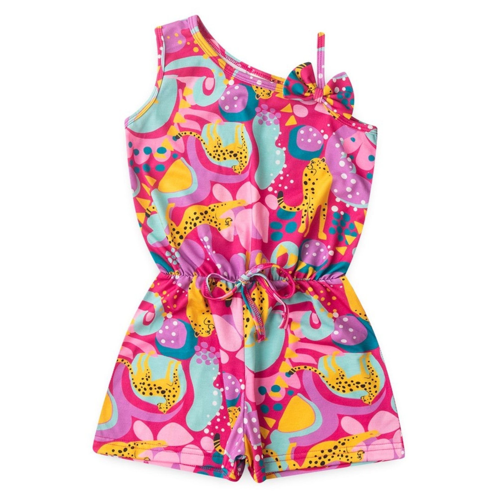 Vista 3 Infantil - Macaquinho Alcinha com Laço Verão Menina Pink Safari Colorido Molekada rosa pink Molekada rosa pink