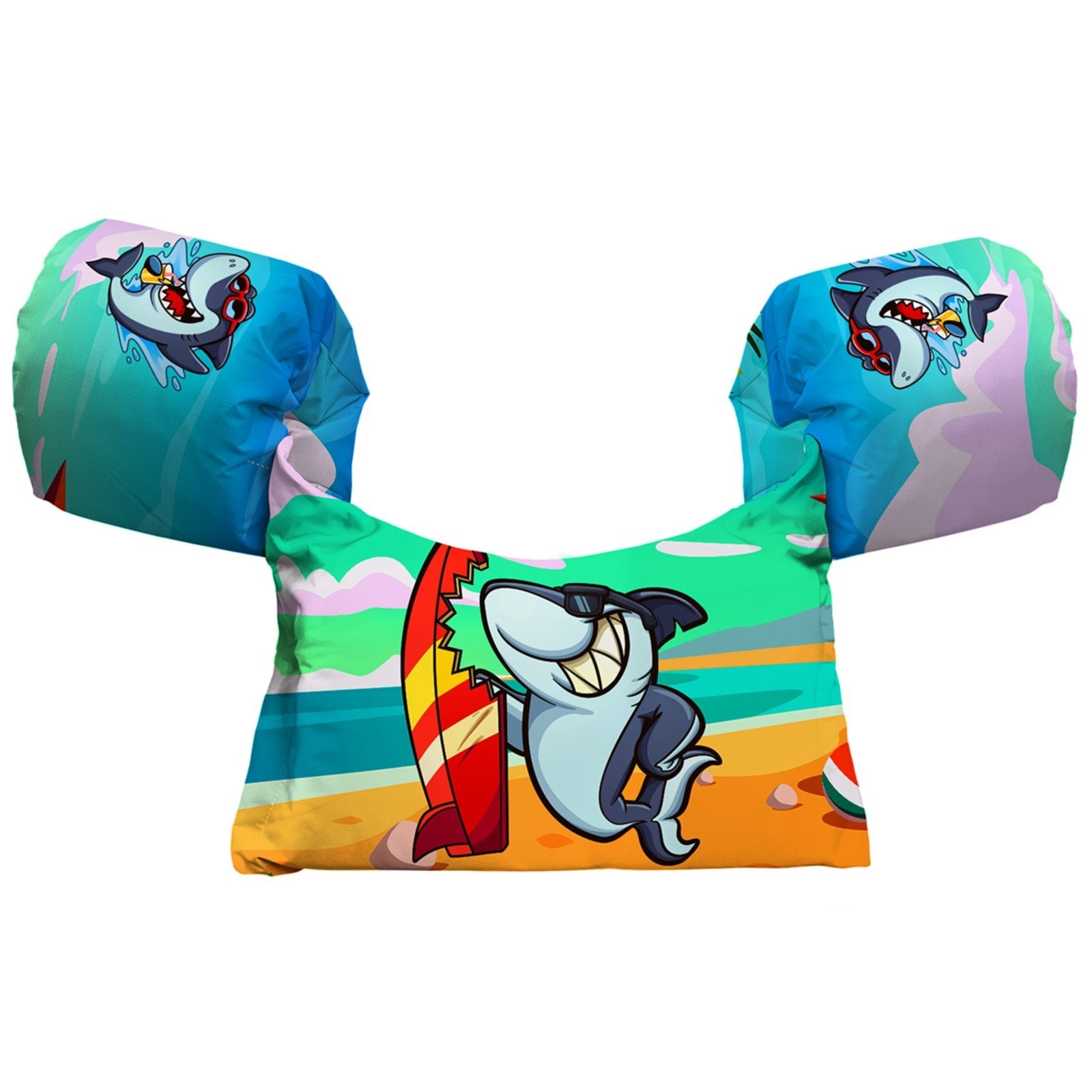 Vista 2 Colete Salva-Vidas Boia s Piscina Praia Estampa Surfista Tubarões Shark Benellys multicolorido Benellys multicolorido