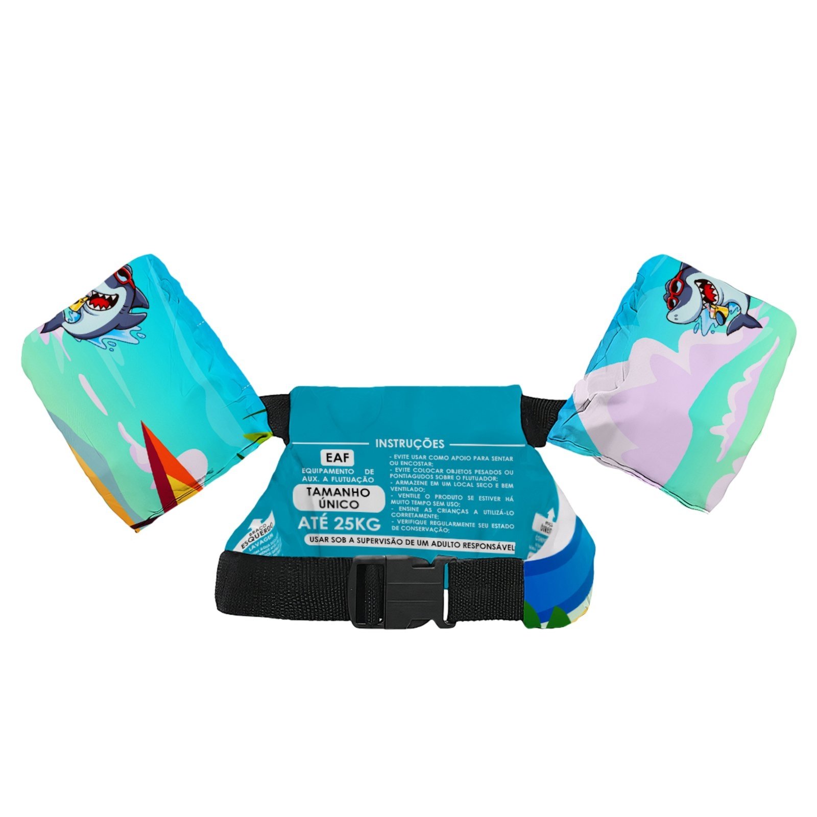 Vista 3 Colete Salva-Vidas Boia s Piscina Praia Estampa Surfista Tubarões Shark Benellys multicolorido Benellys multicolorido