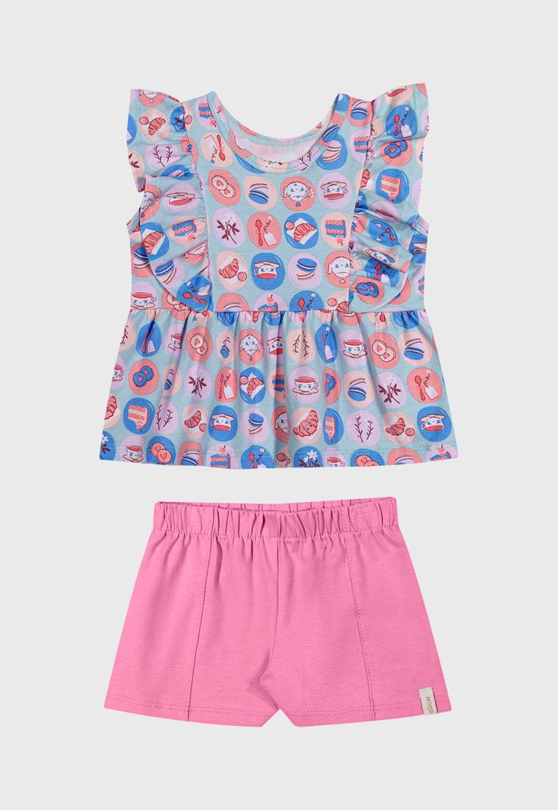Conjunto Elian Estampado Babados Rosa