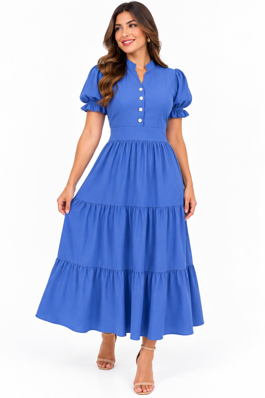 Vestido Midi Camiseiro D Bell Outlet Fashion Azul Royal
