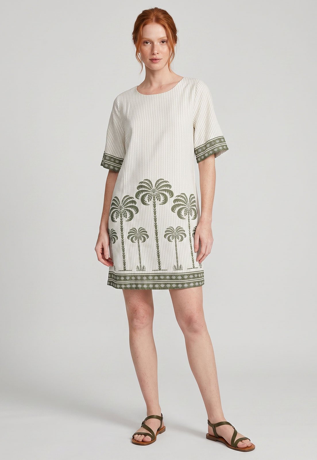 Vestido Feminino Lez a Lez Estampa de Palmeiras Off-White