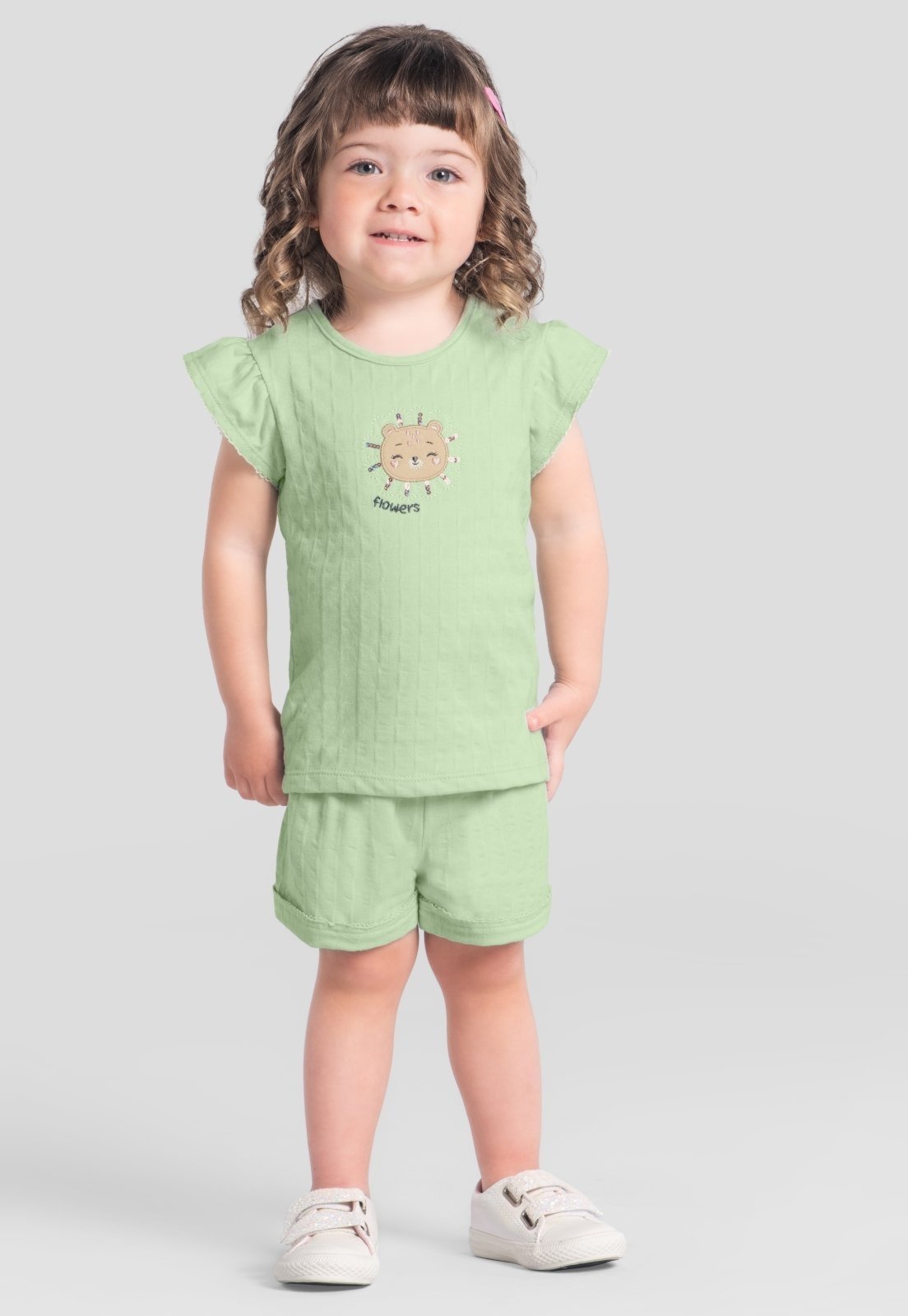 Vista 2 Infantil - Conjunto menina de ursinho Brandili verde Brandili verde
