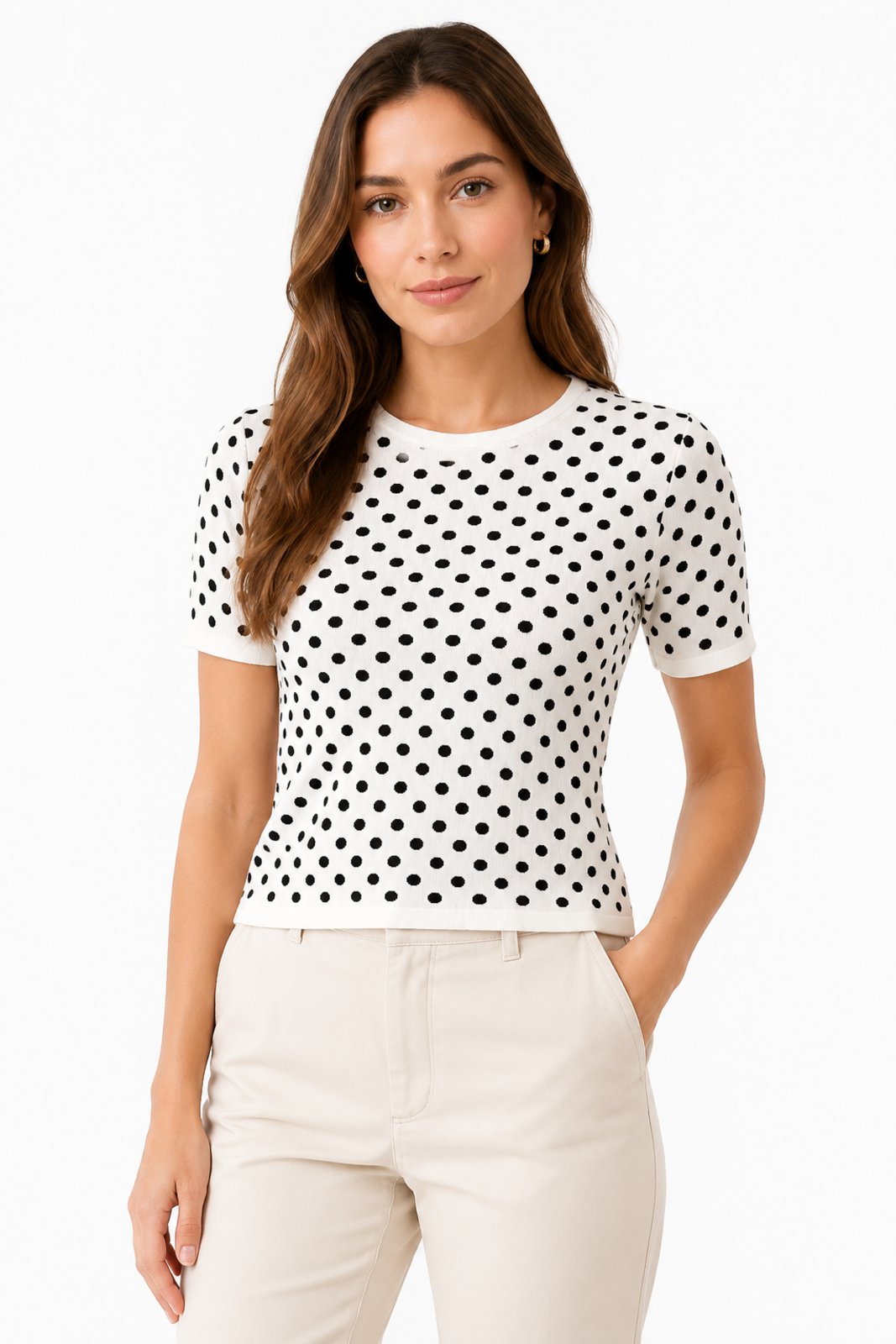 Blusa Estampada D Bell Outlet Fashion Poá Branca