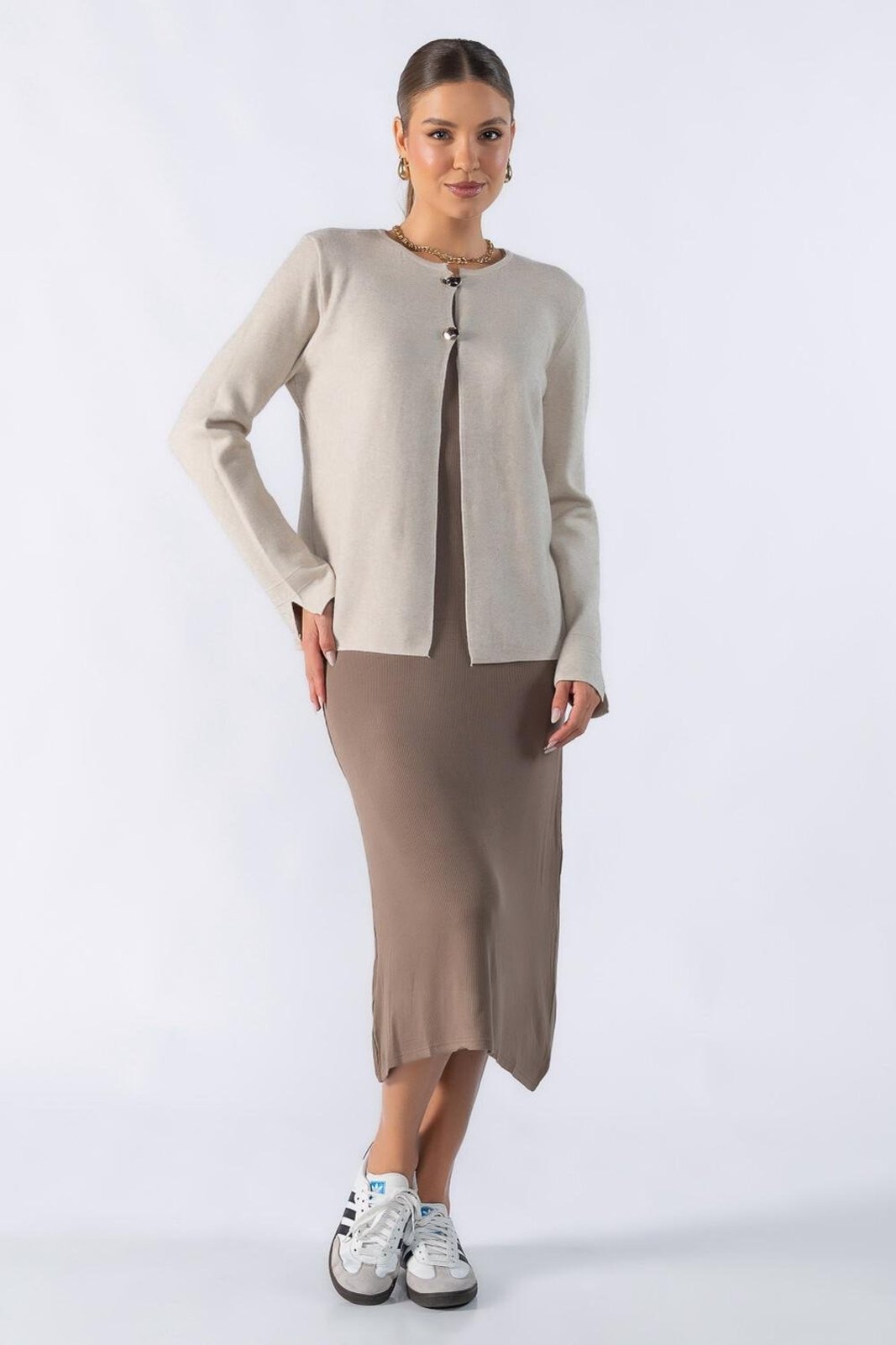 Cardigan com dois botões Verde