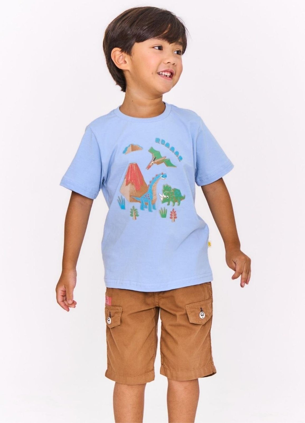 Infantil - Camiseta Menino Estampa Dino de Brincar Dinossauro Azul