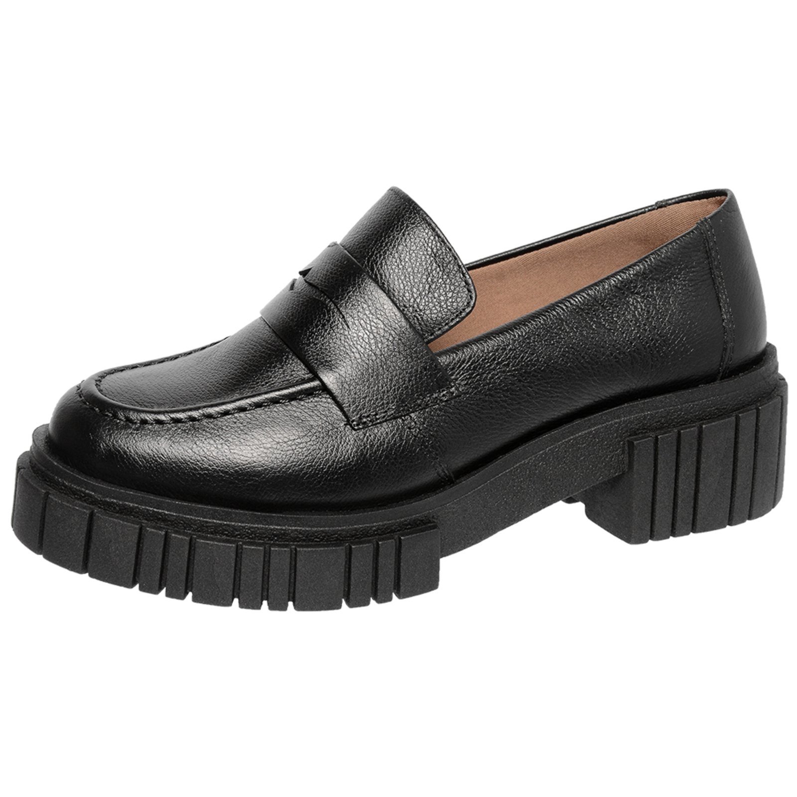 Sapato Feminino Mocassim Conforto Em Couro Preto Sola Plataforma Preta