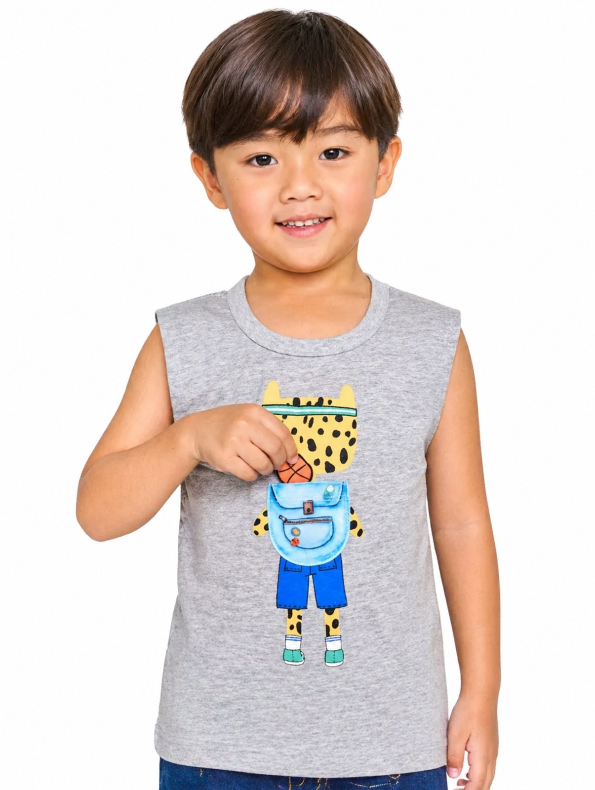 Infantil - Regata Esporte Estampa Basquete Interativo Cinza