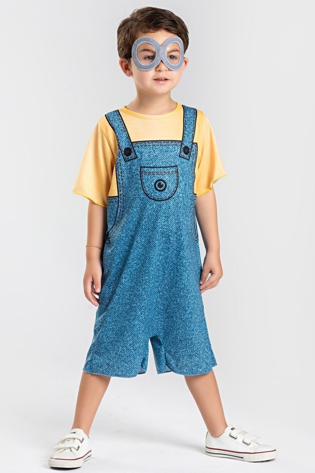 Infantil – Macacão Bem Vestir Fantasia Masculino Personagem Amarelo e Azul