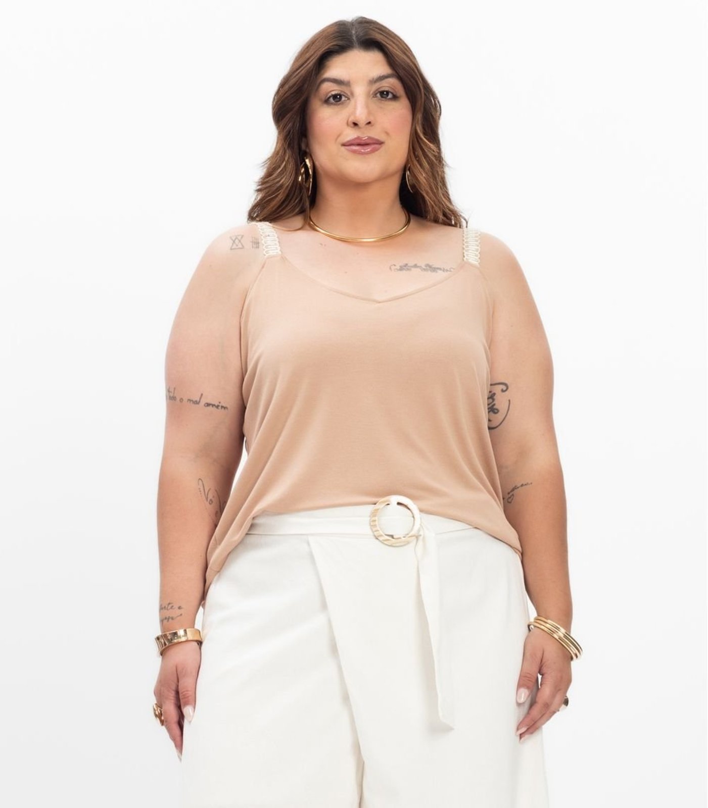 Vista 2 Blusa de Alça Feminina Plus Size Secret Glam Secret Glam marrom