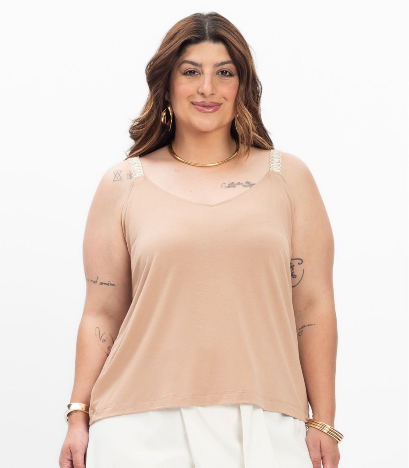 Vista 3 Blusa de Alça Feminina Plus Size Secret Glam Secret Glam marrom