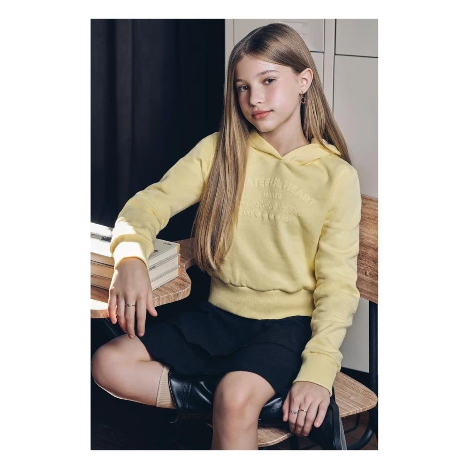Infantil - Blusa Malha Menina Capuz Amarela Lilimoon 14 Amarelo