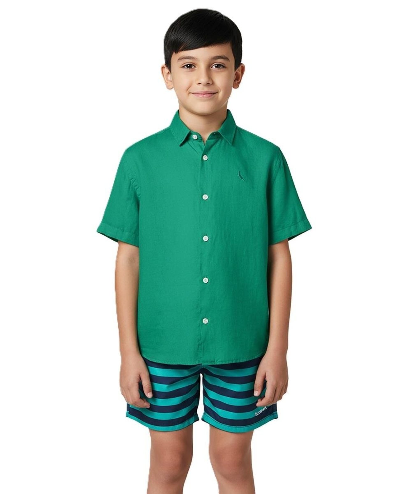 Vista 2 Infantil - Camisa Manga Curta Tp Linho Tinturado Reserva Mini azul Reserva Mini azul
