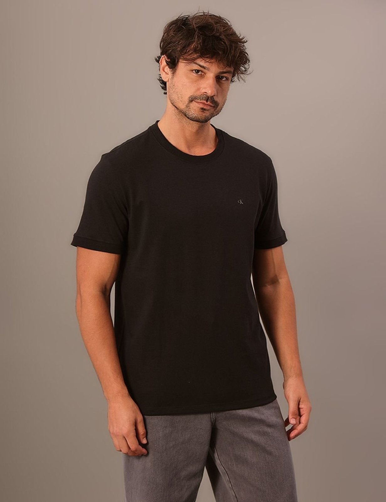 Camiseta Manga Curta Calvin Klein Jeans Masculino Malhão Com Punhos - Preto Calvin Klein Jeans