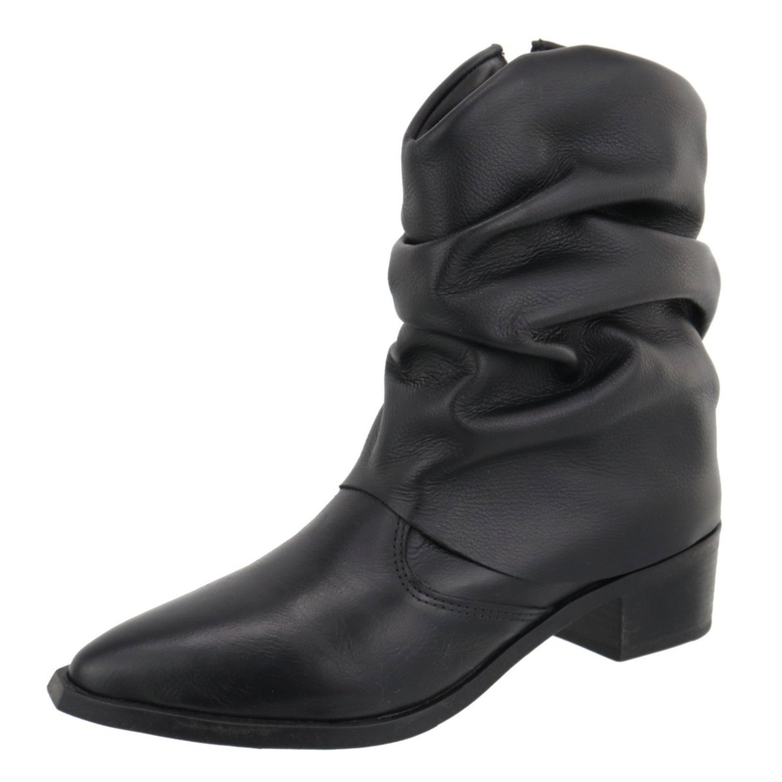 Bota em Couro Legitimo Enrugada Western Texana Country Bico Fino Cano Médio Preta Feminina Tellini Store
