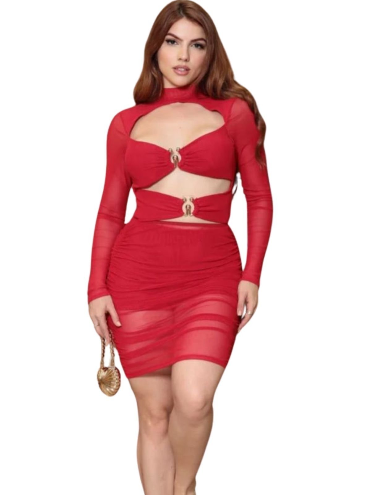 Vestido Summer Body Festa Vermelho Sensual com Transparência e Aberturas