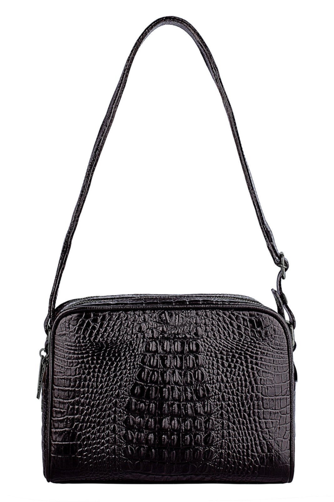 Vista 2 Bolsa quadrada de couro croco grafite Daiana Andrea Vinci preto Andrea Vinci preto