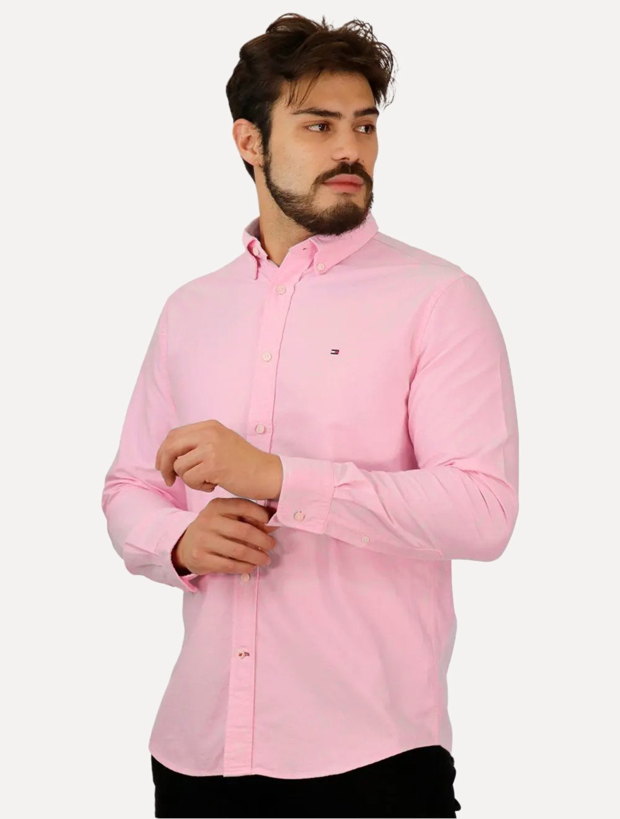 Vista 2 Camisa Tommy Hilfiger Masculina Regular Core Flex Poplin rosa Tommy Hilfiger rosa