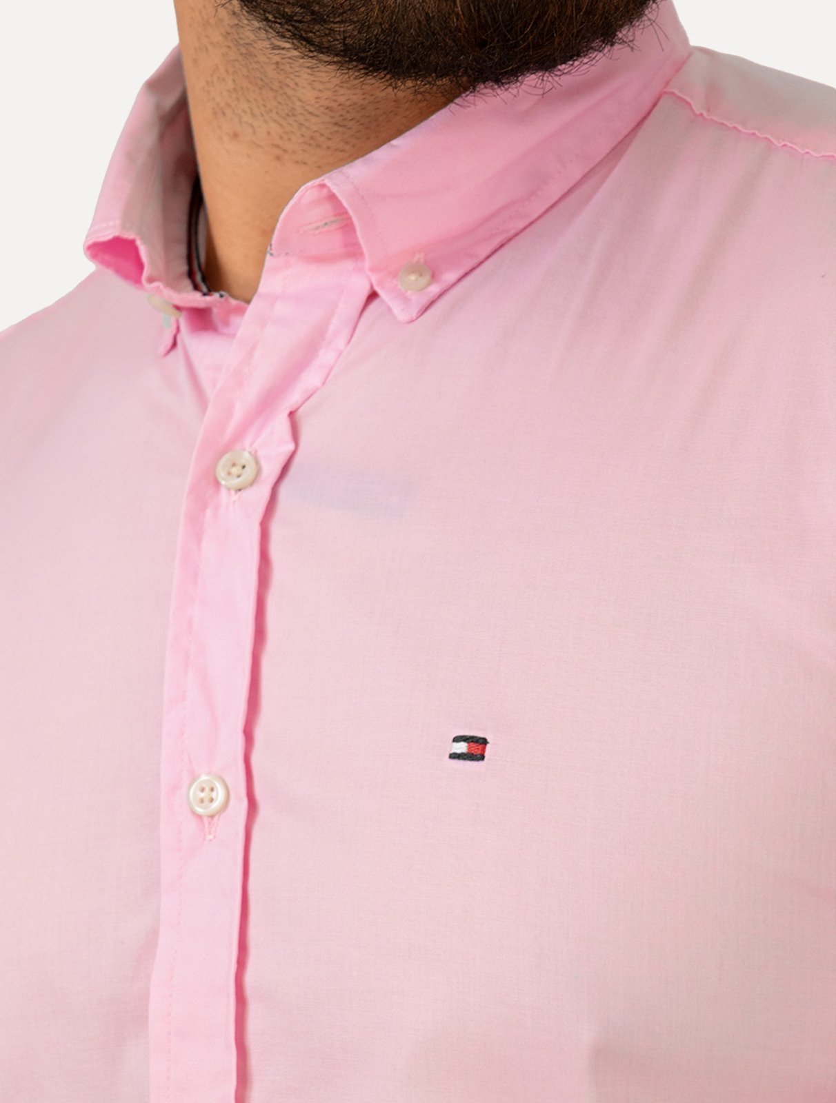 Vista 3 Camisa Tommy Hilfiger Masculina Regular Core Flex Poplin rosa Tommy Hilfiger rosa
