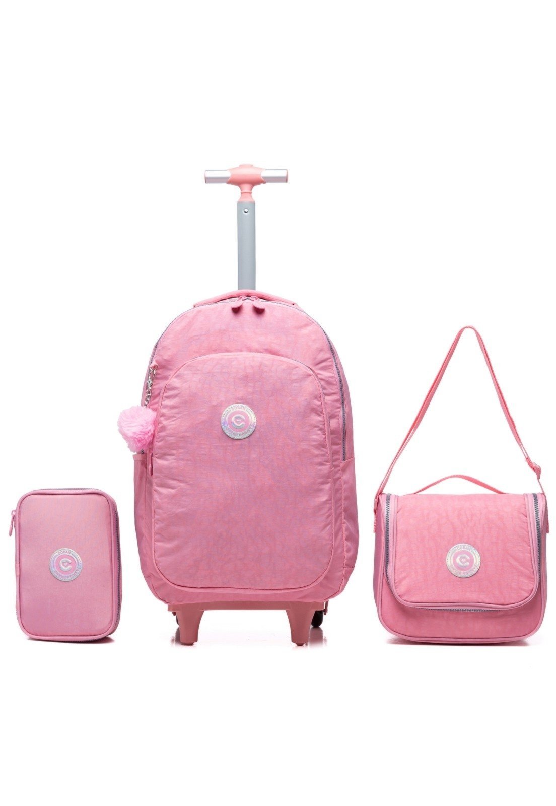 Vista 2 Infantil - Kit Mochila Lancheira Estojo Rodinha Juvenil Reforçada COBAN rosa COBAN rosa