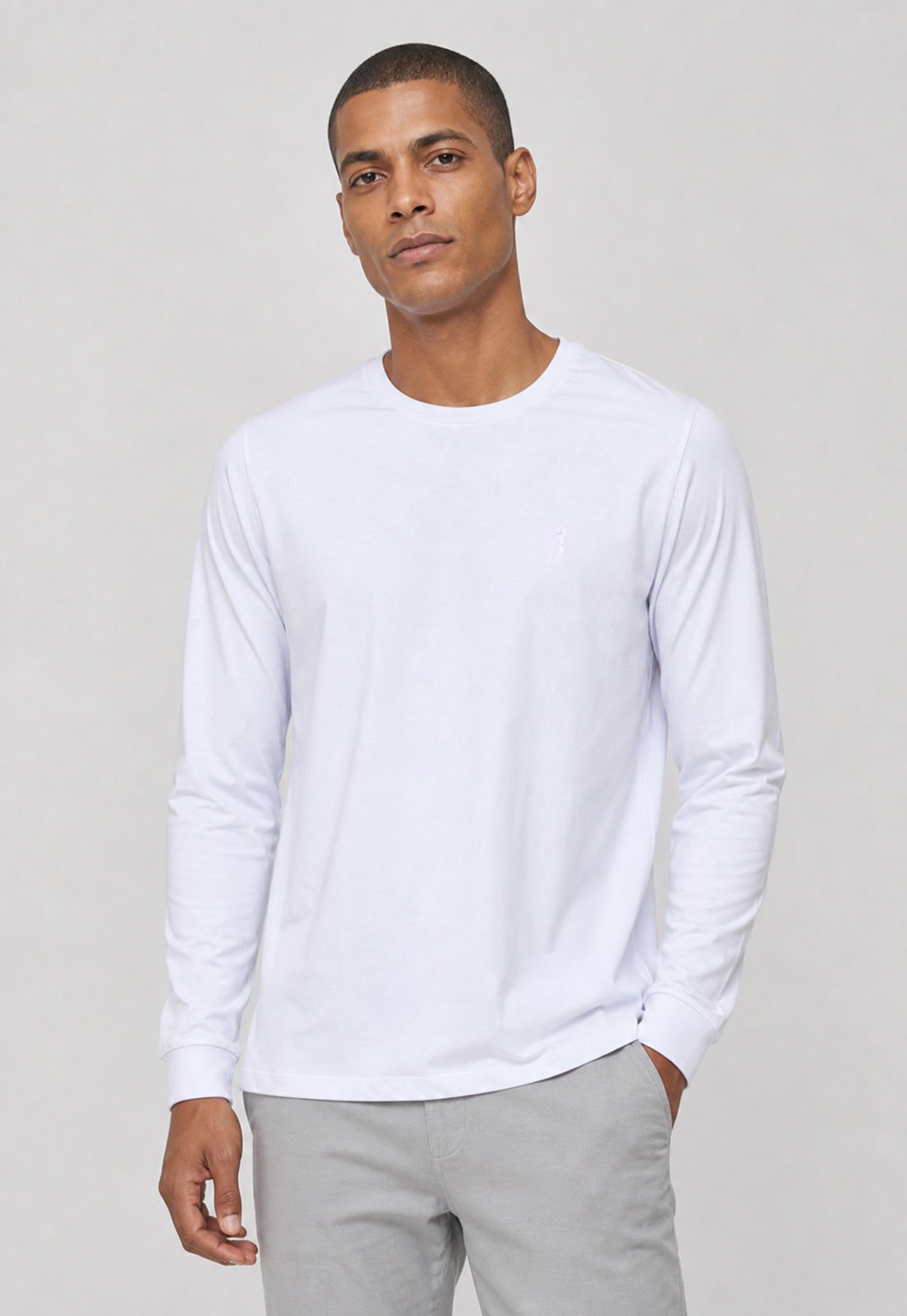 Camiseta Masculina Aleatory Manga Longa Básica Branca