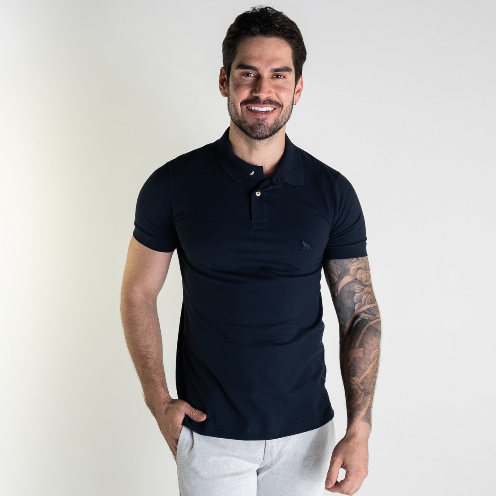 Camisa Polo Acostamento Elastano Azul Marinho
