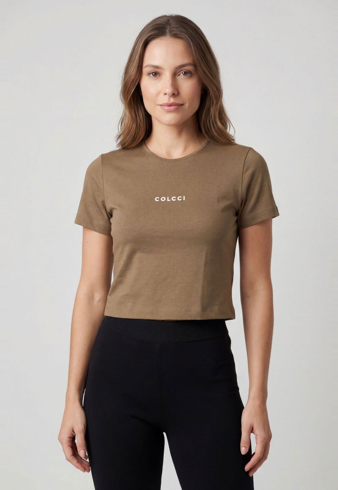Vista 2 Camiseta Feminina Colcci Cropped Logo marrom marrom
