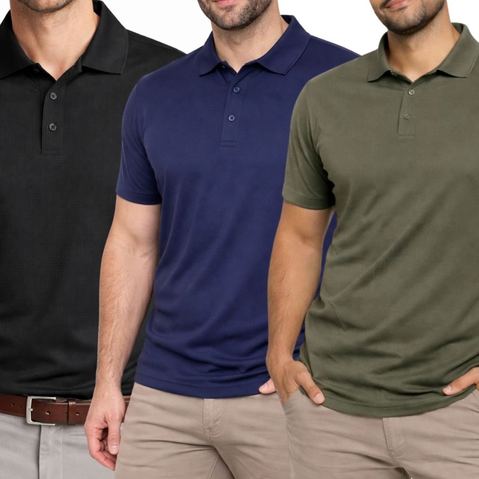 Kit 3 Camisas Polo Poliamida Masculina Básica Premium Multicolorido