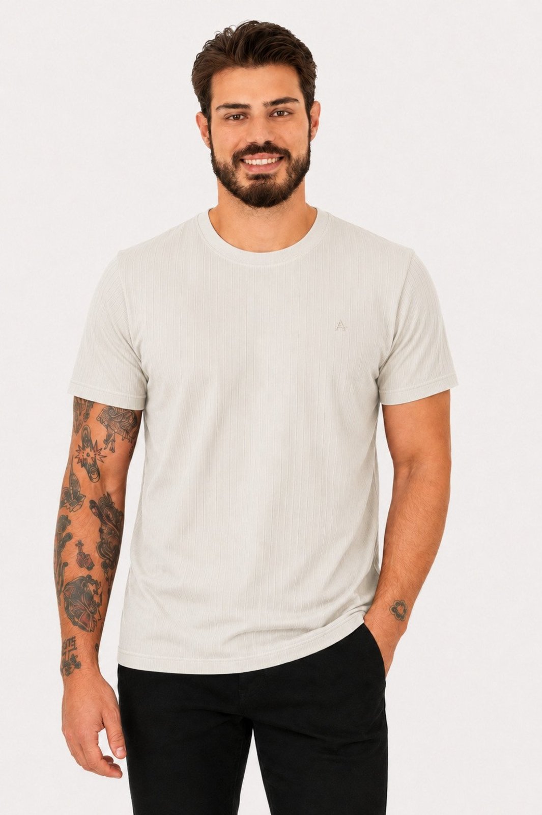 Camiseta Aramis Masculina Regular Rib Algodão Off White