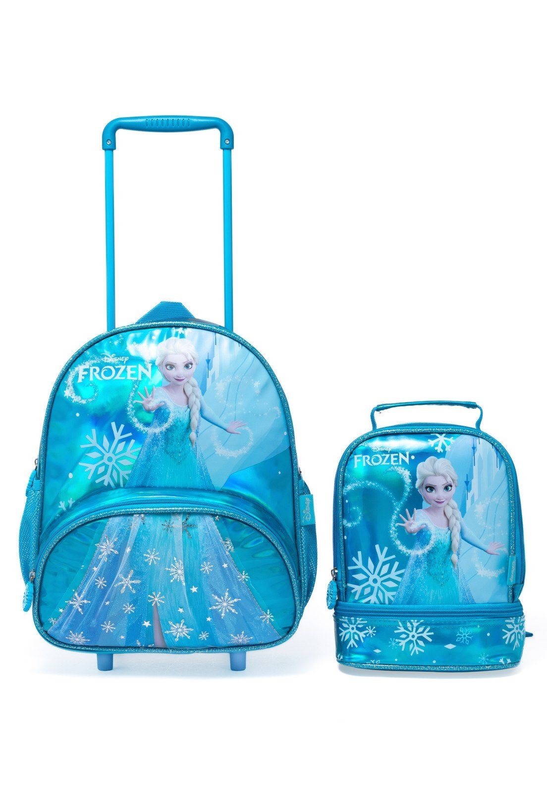 Infantil - Kit Mochila Lancheira Disney Frozen Elsa Feminina Resistente Rodinhas