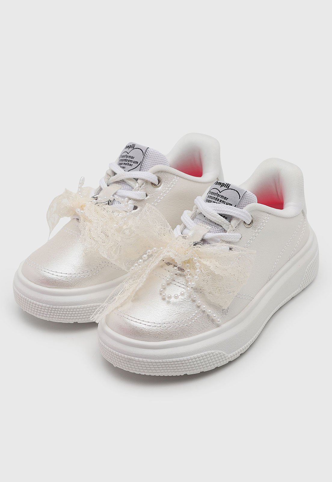 Vista 2 Infantil - Tênis Casual Pampili Laço de Renda com Pérolas branco Pampili branco