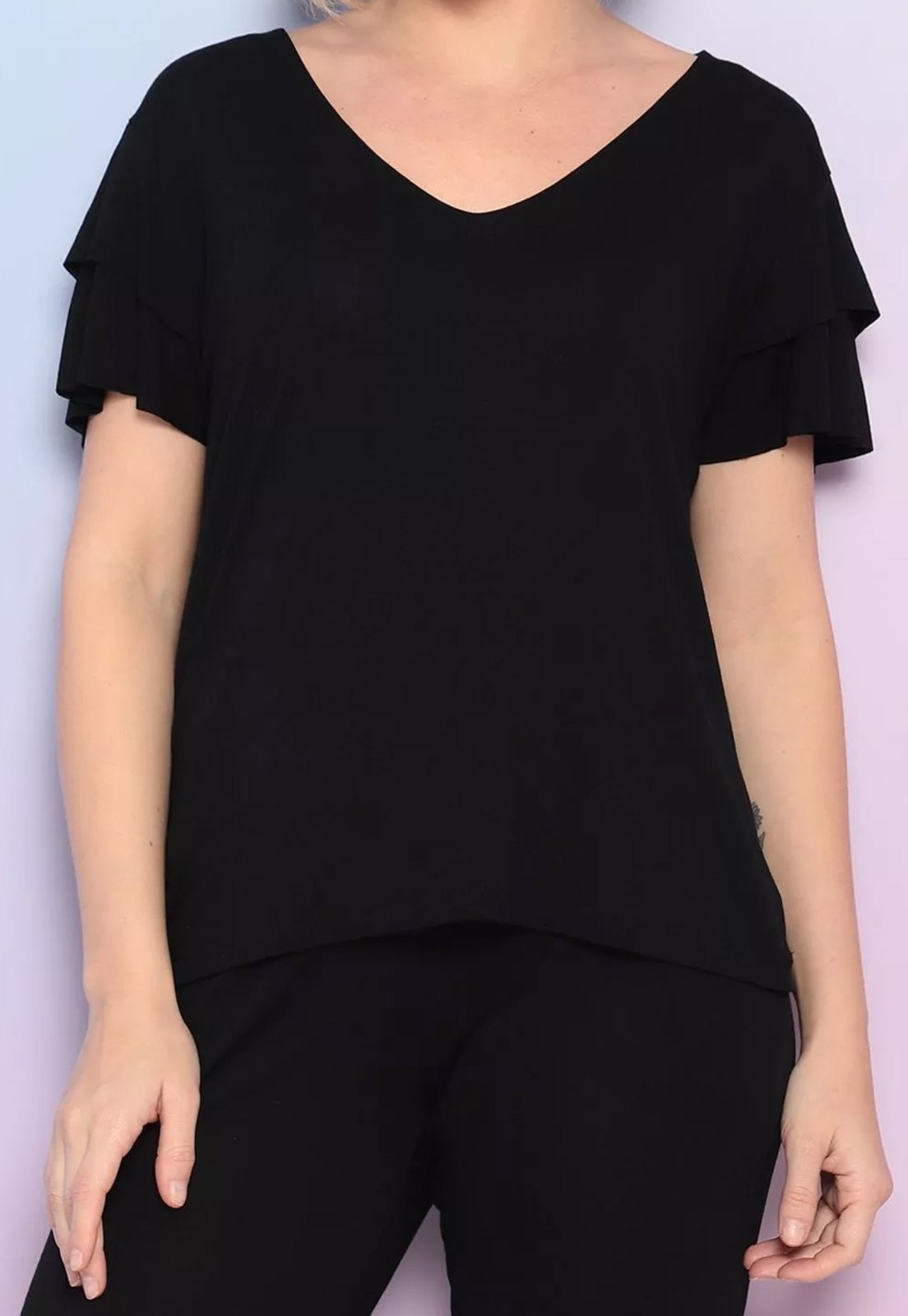 Blusa Viscolycra Maria Paes Dois Babados Preto