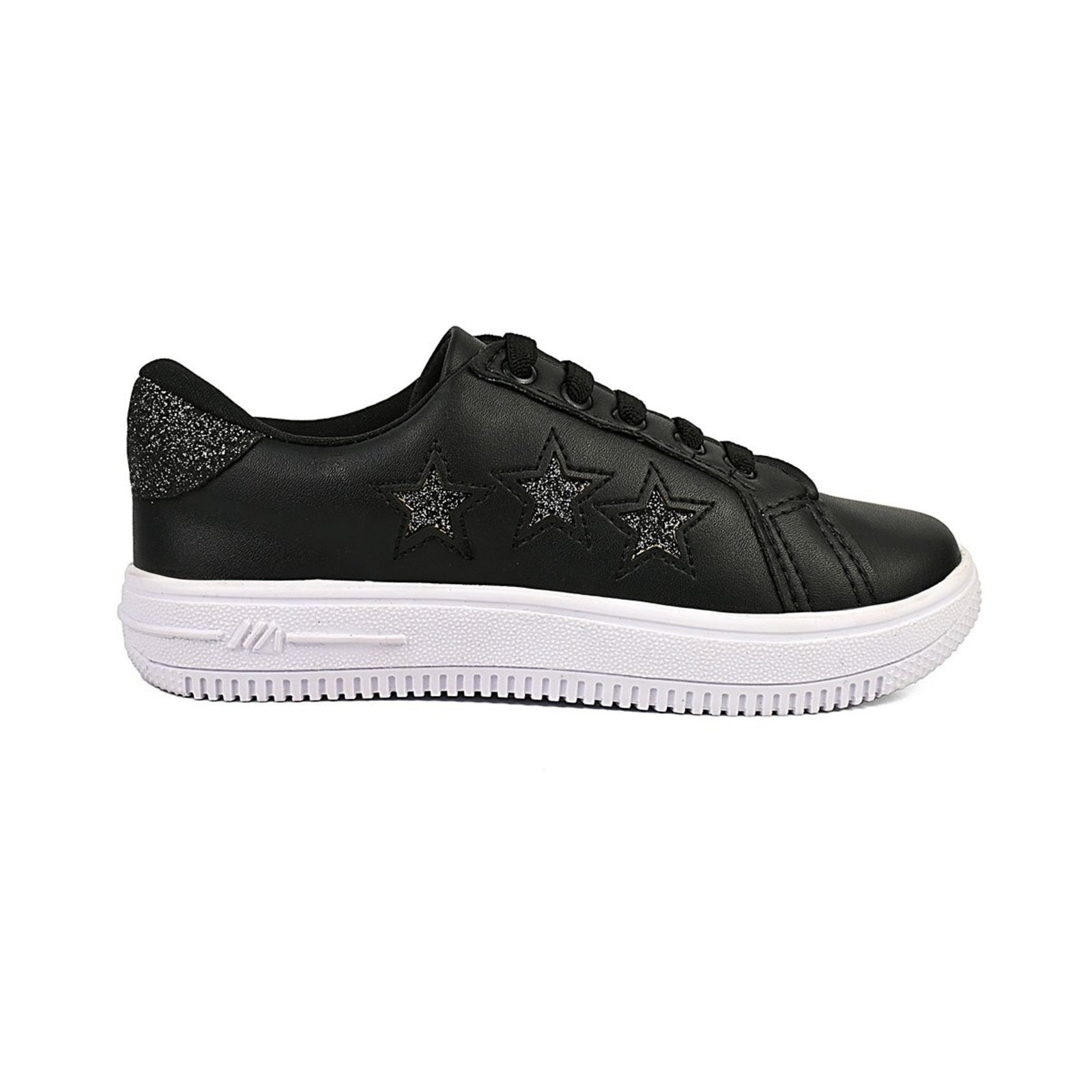 Infantil - Tênis Baixo Feminino Preto Estrela Glitter Lulopé