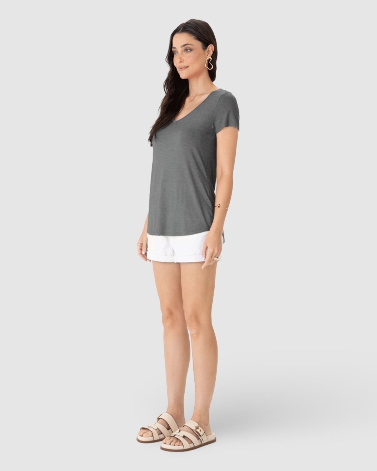 Vista 3 Blusa Básica Feminina Mullet Decote V Em Viscose Stretch Malwee preto Malwee preto
