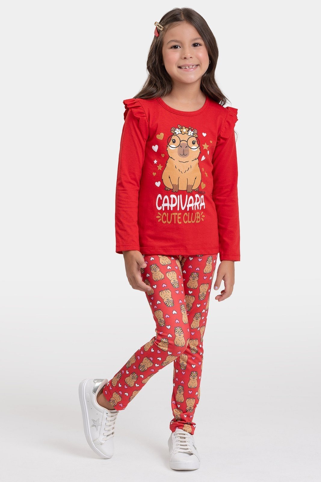 Infantil - Conjunto Meia Estação Feminino Capivara - Vermelho