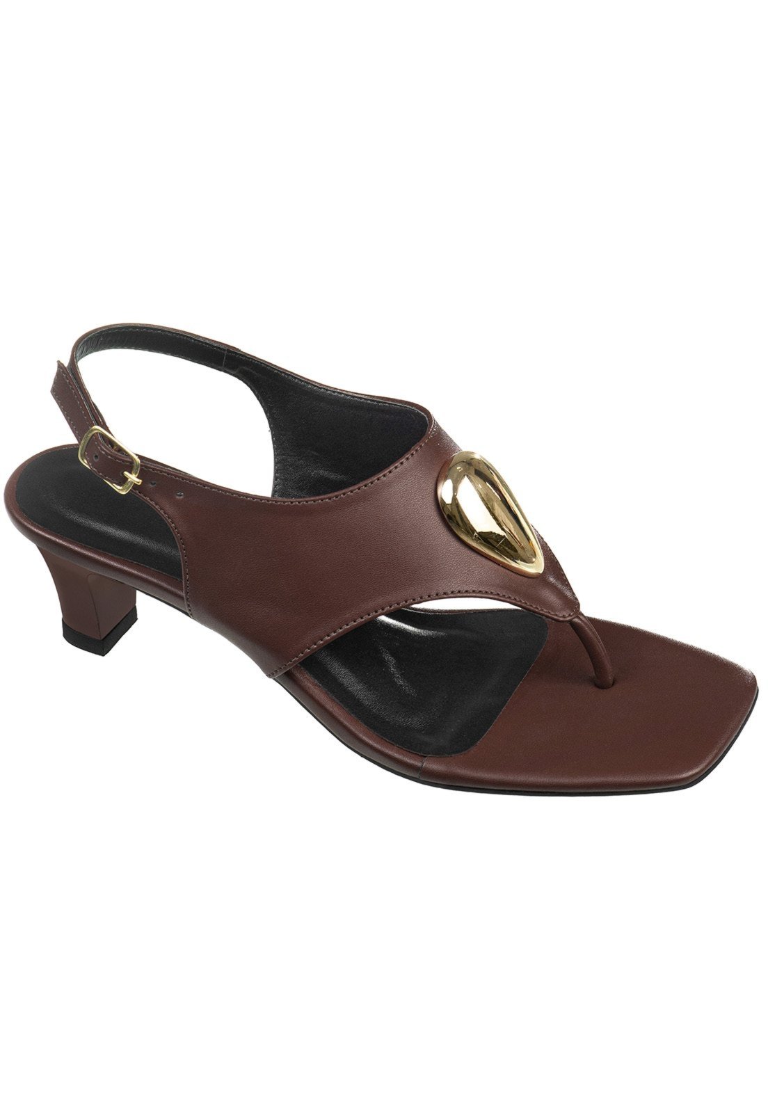 Vista 3 Sandália Feminina GiGiL Slingback De Dedo Salto Médio Detalhe Metalizado Bico Quadrado Elegante Terra marrom Gigil marrom