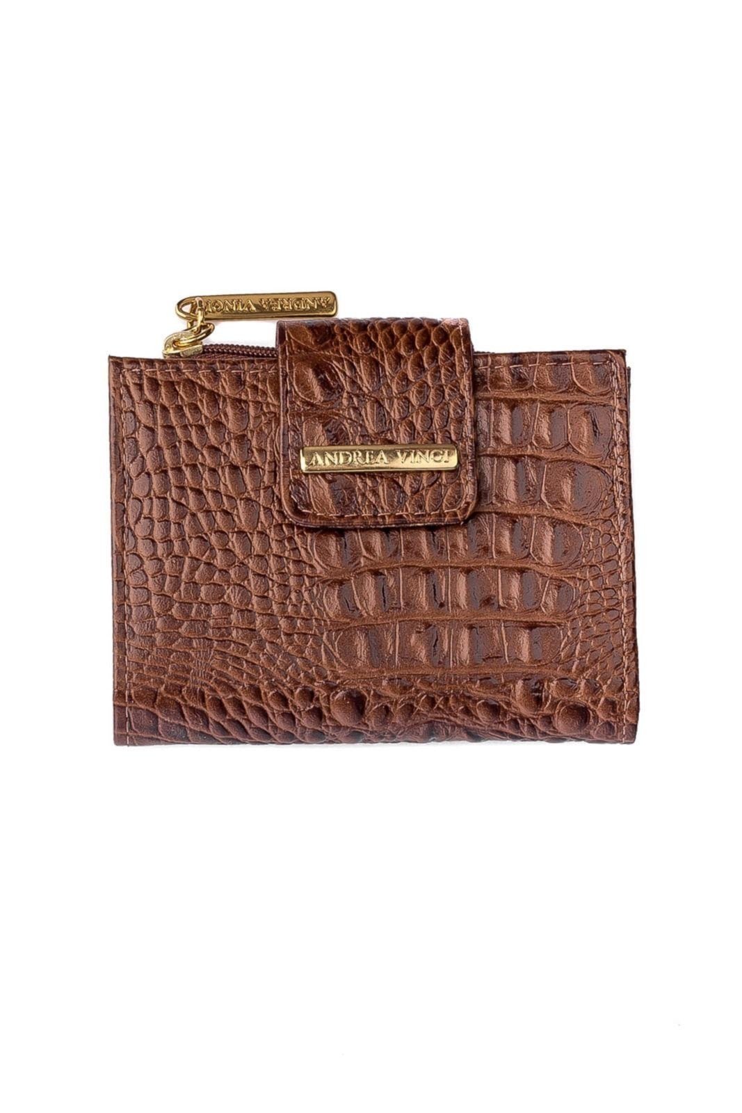 Carteira feminina de couro croco Linna Marrom