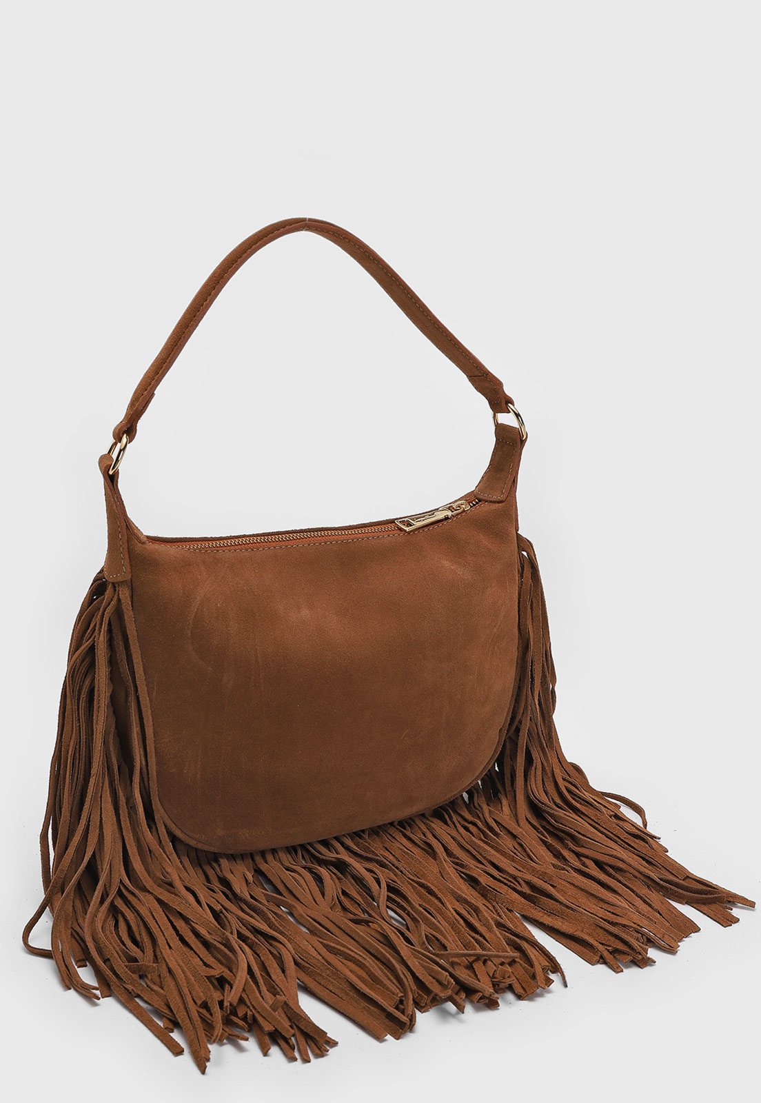 Vista 3 Bolsa Luiza Barcelos Tiracolo Franjas caramelo caramelo