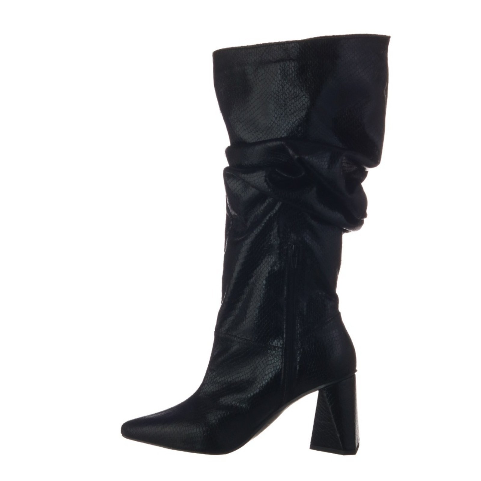 Bota Feminina Slouchy Salto Médio Triangular 23021 Cristal Preto