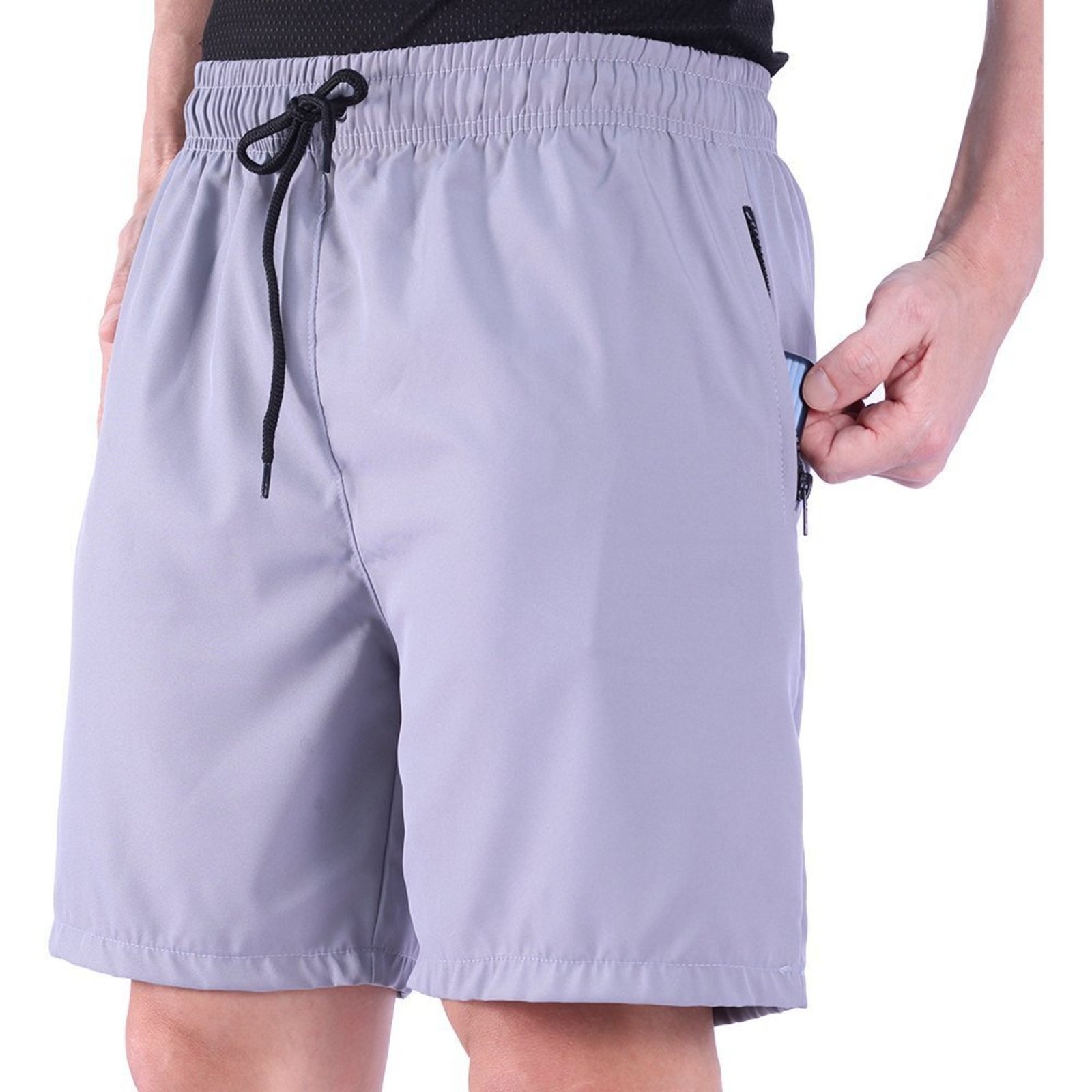 Bermuda em Tactel com Elastano Masculino MXD Conceito Bolso Com Ziper Cinza Claro